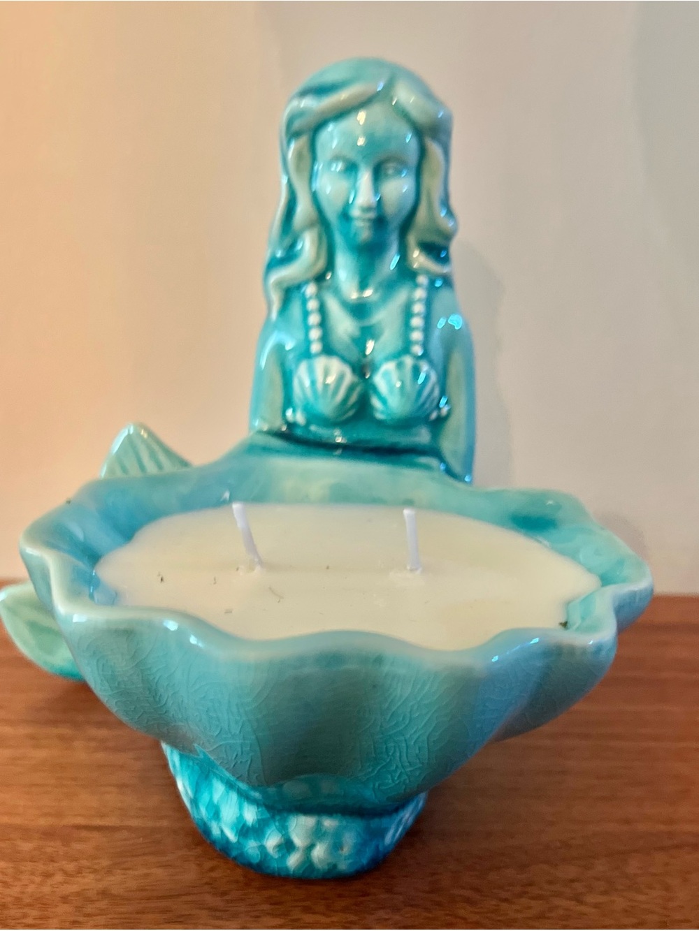 NEW Ceramic MERMAID Candle. Scented. Aqua Blue. 7" tall. - Picture 7 of 7